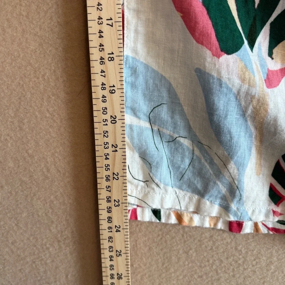 Cynthia Rowley 100% Linen Wide Leg Tropical Leaf Print Pants Cream Small